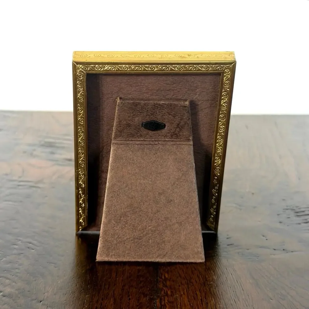Vintage Brass Tone Mini Picture Frame 2.5 x 3, Small Desktop Photo Frame